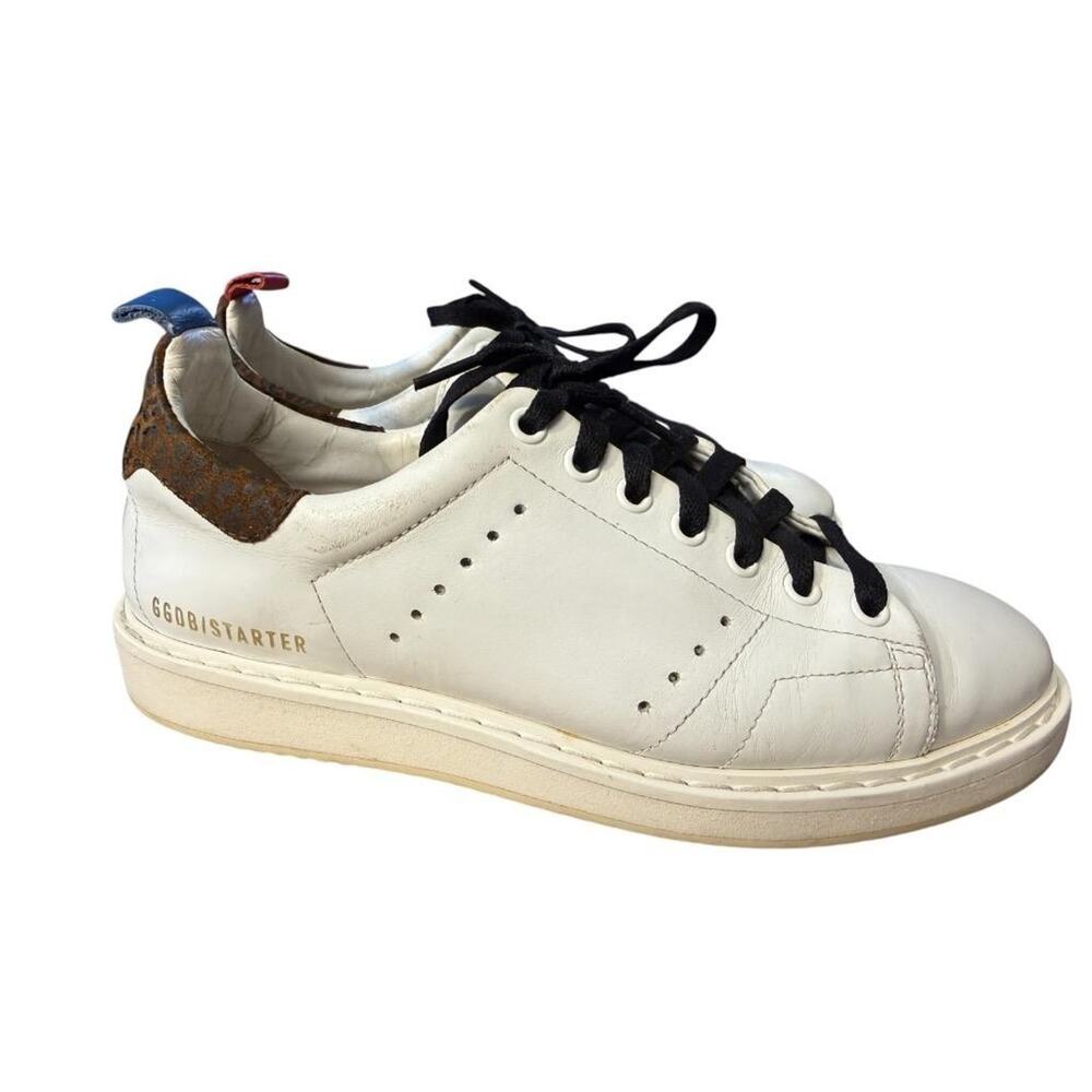 Golden Goose White Leather Sneakers with Black Laces and Multicolor Heel Tabs